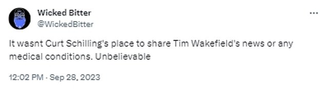 Others were angry that Schilling decided to reveal Wakefield's diagnosis on his podcast