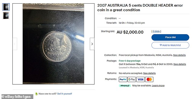 There is only one double-headed 5 cent coin on eBay at the time of writing with a starting bid of $2,000