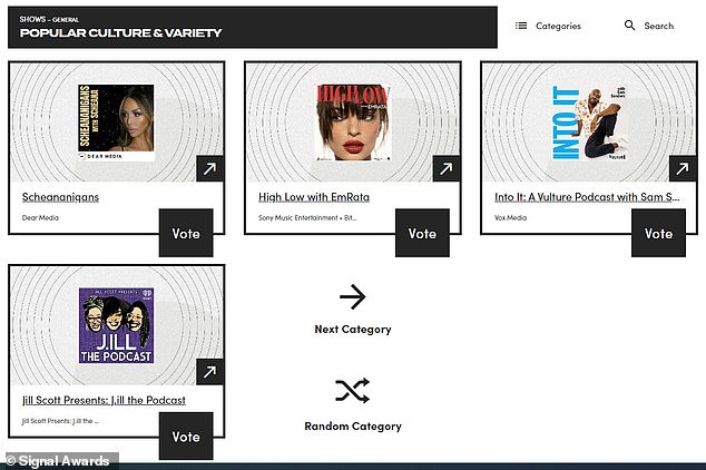 Who should win?  High Low faces stiff competition against Sheananigans by Scheana Shay, Into It: A Vulture Podcast by Sam Sanders and J.ill the Podcast by Jill Scott