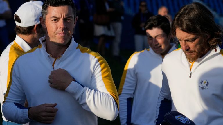 Rory McIlroy plays alongside Tommy Fleetwood on the opening day of the Ryder Cup in Rome