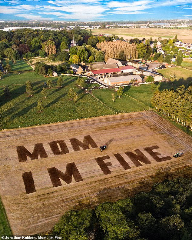 During Jonathan's travels, his message of comfort reached new heights, including this example of an aerial photo taken in Liège, Belgium