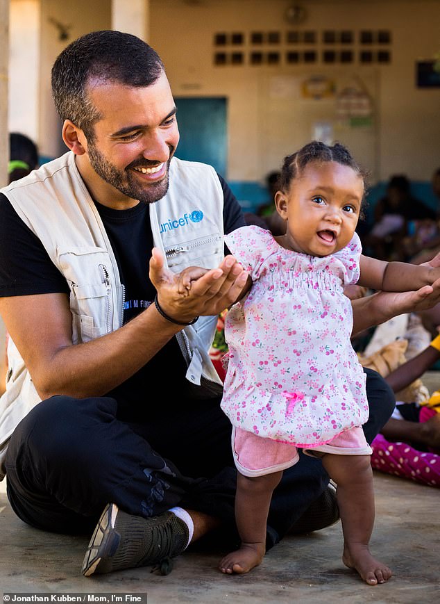 Jonathan is pictured here working in support of Unicef.  The influencer has launched a humanitarian 'Mom, I'm fine' project, building schools from recycled plastic for children from disadvantaged backgrounds