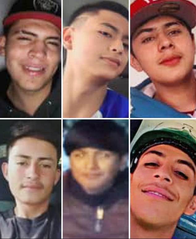 Six teenagers were found dead on a farm in Zacatecas on Wednesday, just three days after they were kidnapped.  In the photo top row from left to right: Diego Rodríguez, Jorge Olcon and Héctor Salcedo.  In the photo bottom row from left to right: Gumaro Santacruz, Oscar Rojas and Jesús Rodríguez