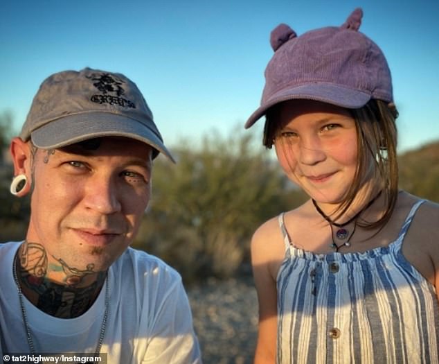 Arizona resident Wesley Owens had his daughter Adeline tattoo a heart and a smiley face on his leg, saying: 'This (heart) tattoo means the world to both of us'