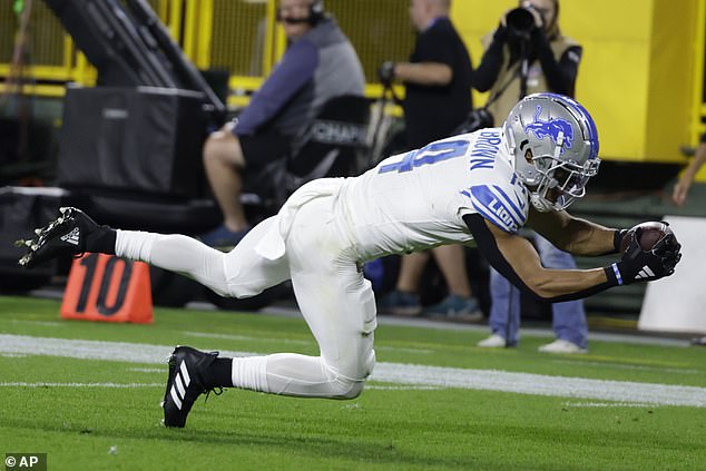 St. Brown just scored the first touchdown of the game for the Lions against the Packers