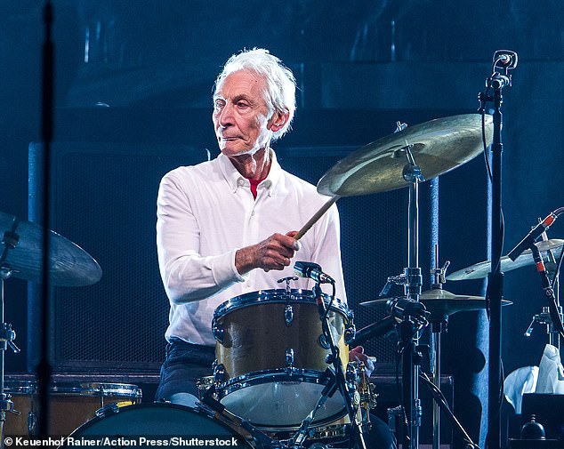 The album features work by late drummer Charlie Watts, who can be heard on two of the songs he recorded in 2019, two years before his death in 2021. Pictured in 2017 in Germany