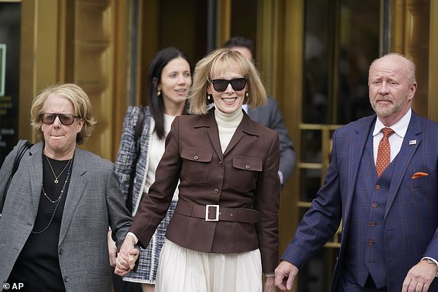 Trump – who is reportedly worth $2.5 billion – recently had to pay more than $5 million to E. Jean Carroll, who accused Trump of sexually assaulting her in the dressing room of a New York clothing store in the mid-1990s.  She is seen smiling after her victory in New York federal court in May