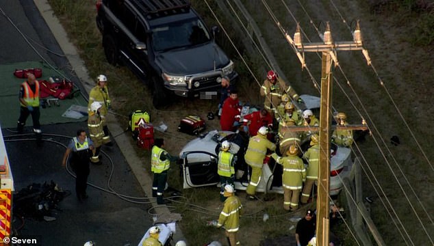 The horrific crash left Jaziah Thomas, 24, and brothers Kody and William Bell, aged 24 and 21, dead immediately after the white Audi they were riding in collided head-on with a black Kia Stinger just after 5pm on Wednesday .