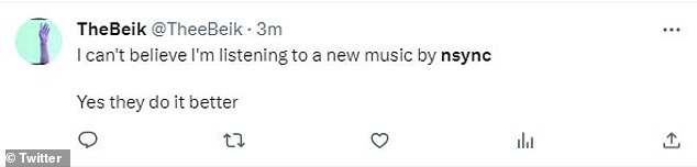 Excited: Another said: 'I can't believe I'm listening to new music from nsync.  Yeah, they're doing better,” while one person said they were in the middle number-wise