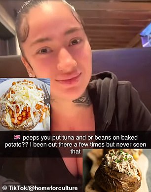 Bhad Bhabie, 20, is left stunned after discovering how Brits serve jacket potatoes