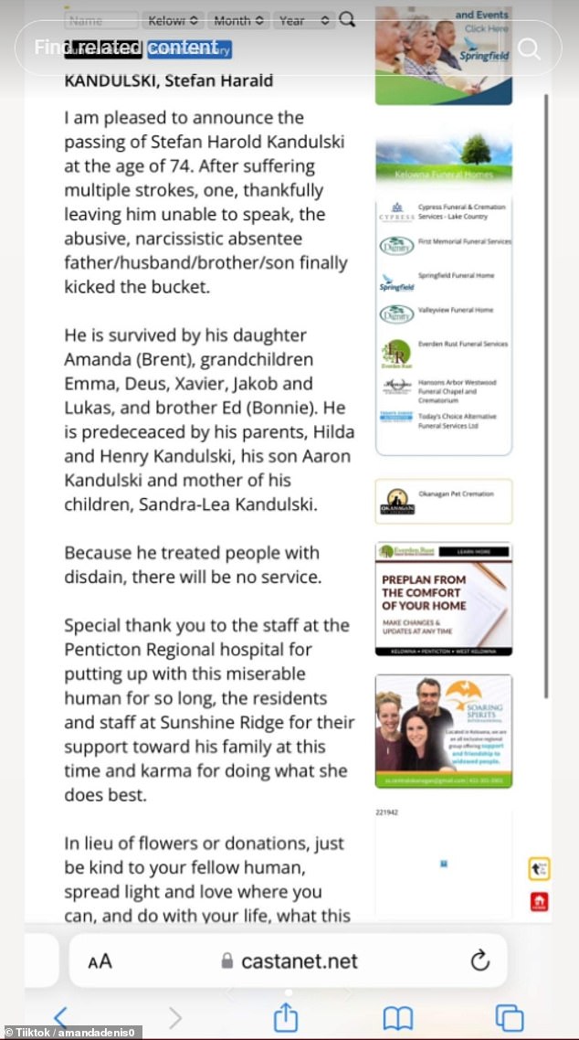 This is the obituary that Denis published for her father, Stefan Harold Kandulski