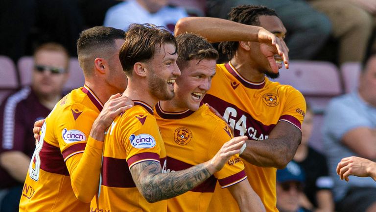 Motherwell's Callum Slattery celebrates his opener