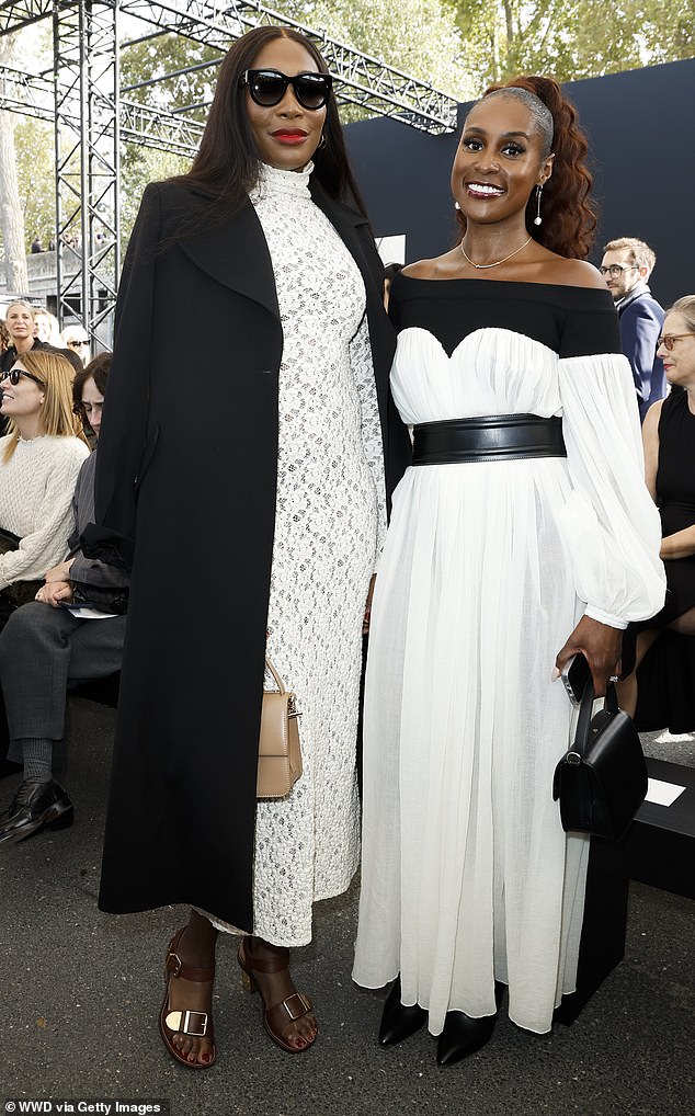 Match point!  Venus and Barbie actress Issa Rae snuggled up for a photo together, both in black and white