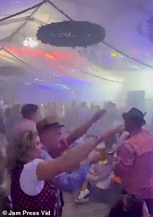 German partygoers have sparked fury after a video allegedly shows them giving the Nazi salute while listening to a song linked to the Third Reich at an Oktoberfest event