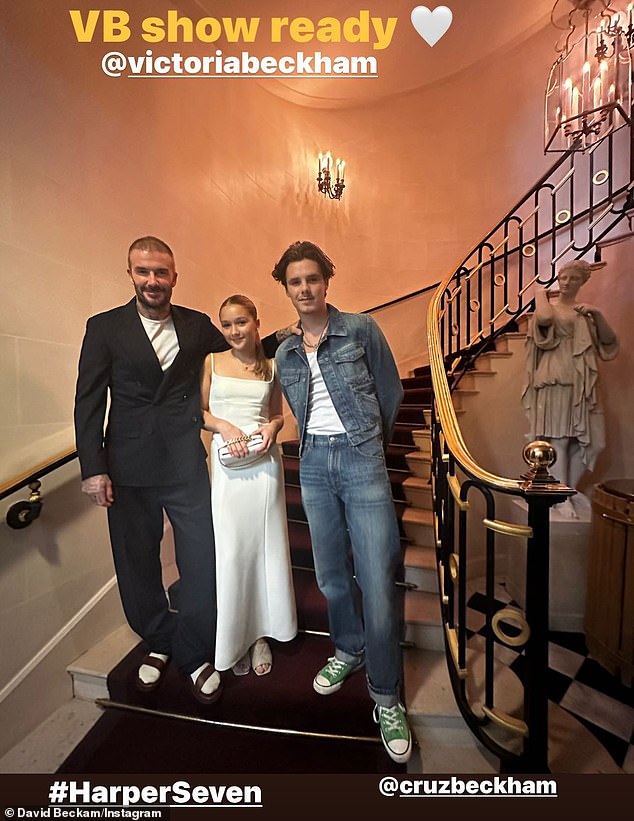 Family fun: David shared a photo of the family posing at their hotel ahead of the show