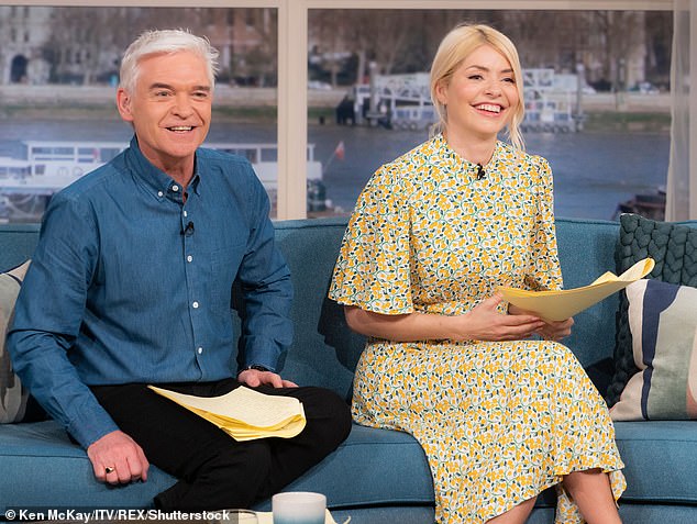 Shephard is tipped to replace Phillip Schofield as Ms Willoughby's regular partner on the This Morning sofa.  Pictured: Phillip Schofield and Ms Willoughby presenting the show in March this year