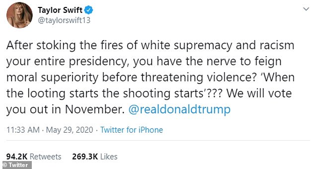 The singer took to social media to condemn Trump as the November 2020 election approached