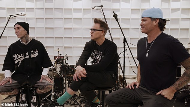 Promo mode: Blink-182 is gearing up to release their ninth studio album One More Time... on October 20;  the band consists of Barker, Mark Hoppus and Tom DeLonge