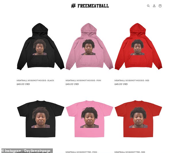 'Meatball' has released hoodies and t-shirts in black, pink and red, retailing for $45 and $35