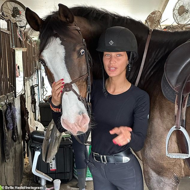 A passion: Despite taking a break from work, Hadid still keeps her fans updated and has shared photos and videos of her riding