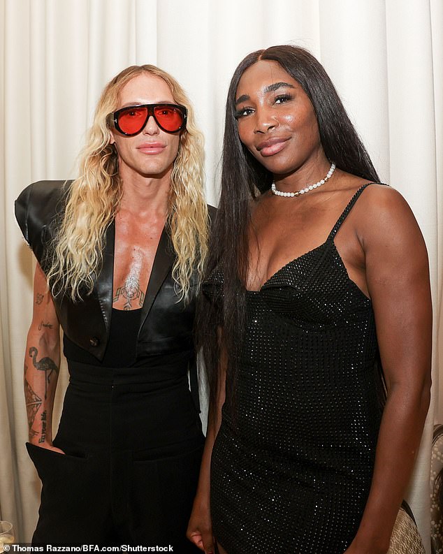 Busy: Venus also appeared earlier in the evening at Usher's Rendez-vous, a Paris Dinner & Cocktail Party at Hôtel Plaza Athénée (pictured with Tyrone Dylan)