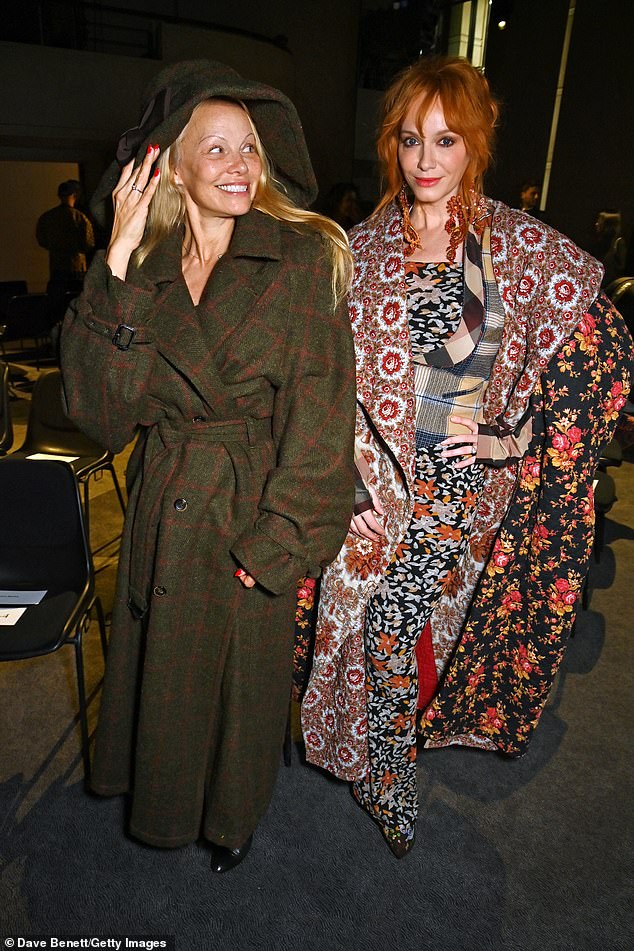 Pals: The star beamed as she joined former Mad Men star Christina at the fashion show.  The collection is the first to be created without any input from Westwood herself, after her death last year