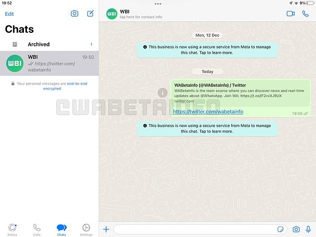 There are leaked screenshots of the app formatted on a wide iPad screen on WABetaInfo