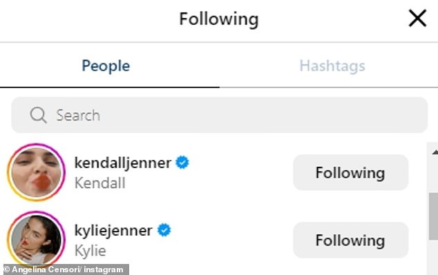 Awel!  However, she also awkwardly follows her new brother-in-law Kanye's ex-sister-in-law Kendall and Kylie Jenner