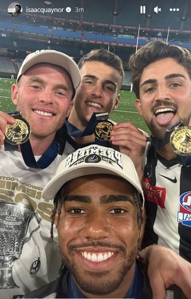 Isaac Quaynor posted a selfie with his Collingwood teammates on the MCG's hallowed lawn