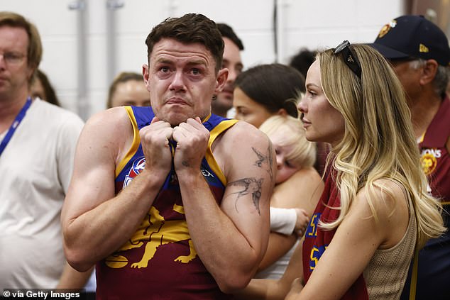 But it was a different story in the sheds in Brisbane, where Lachie Neale cut a devastated figure