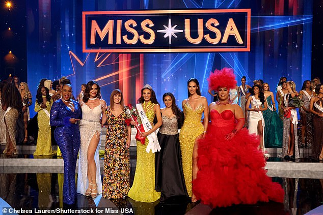 Noelia (pictured center) impressed the judges with her answer about what she would bring to the Miss Universe organization as a 'brand ambassador'