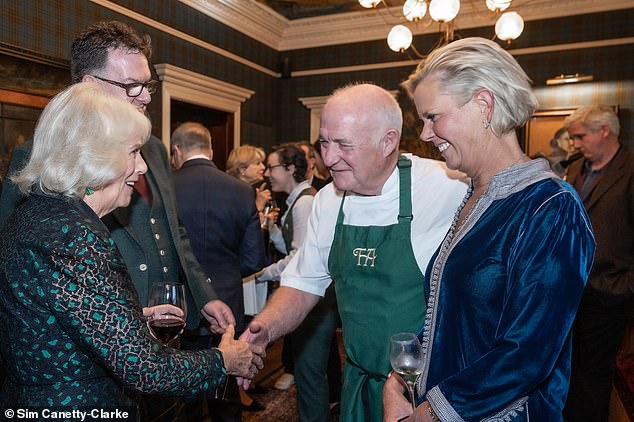 The Queen (pictured left) was accompanied by British actress Dame Judi Dench, 88, as well as bestselling authors William Boyd and Anthony Horowitz and critic Grace Dent