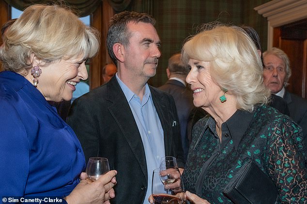 Camilla (pictured right with several guests) looked in her element as she chatted with guests last night, including photographer, filmmaker and author Mary McCartney and literary editor of the Spectator Sam Leith