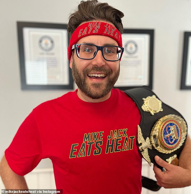 The professional herb eater managed to eat all 50 peppers in just six minutes and 49 seconds