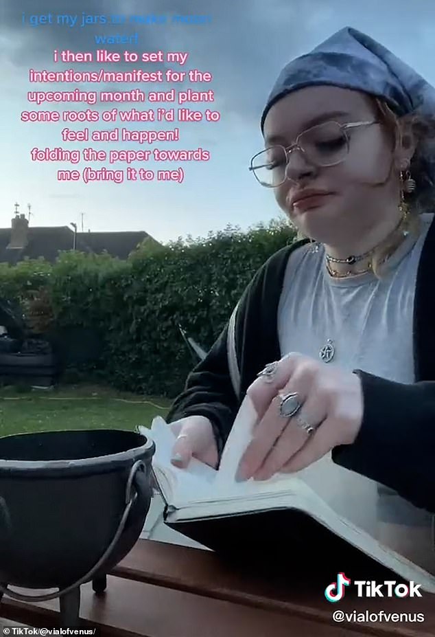 TikTokker Vial of Venus (pictured) shared her new moon ritual in a clip on the platform, revealing what she does during that point in the moon cycle