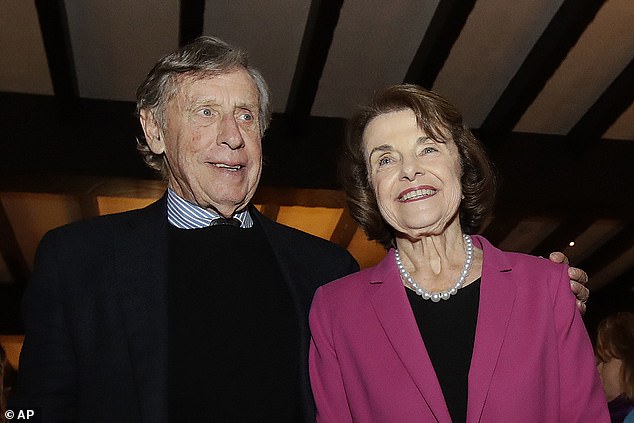 Much of Feinstein's considerable wealth was fueled by her political influence and her marriage to financier Richard Blum (pictured together)