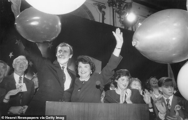 Feinstein and Blum are pictured above in 1992 celebrating her Senate victory