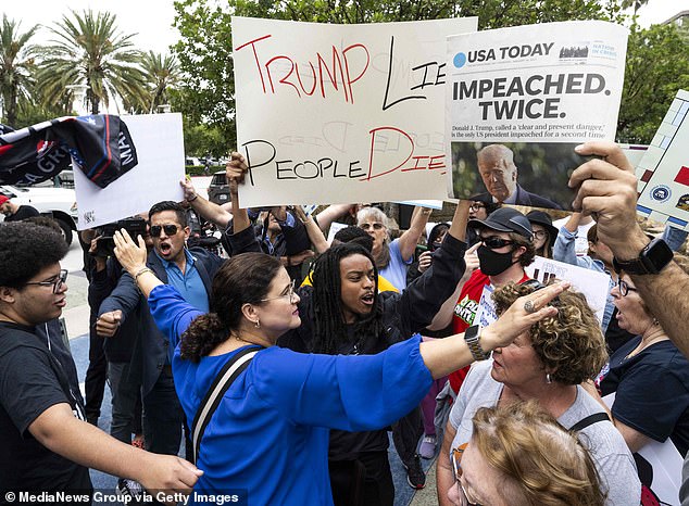 Protesters supporting and opposing Trump's appearance there Friday clashed outside the Anaheim Marriott Convention Center