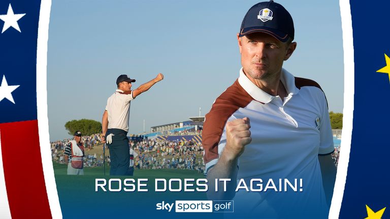 Rose repeated his heroics from the first day by draining this clutch putt to seal a point for Team Europe.  This time a 3&2 victory over Justin Thomas and Jordan Spieth