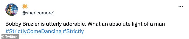 Praise!  One person shared their thoughts on Twitter: 'Bobby really has soul when he dances and has such good energy.  what a relief!'