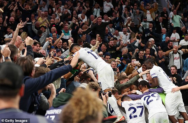 The goal caused manic scenes at the Tottenham Hotspur Stadium until late in injury time