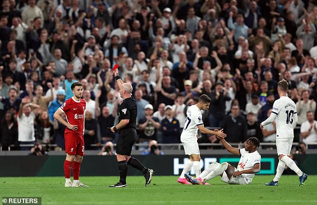 Diogo Jota was given his marching orders in the second half after receiving two bookings in quick succession