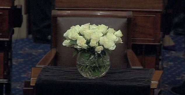 Dianne Feinstein's desk in the Senate was draped in black fabric Friday morning and held a vase of white roses