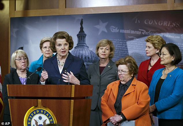 Sen. Dianne Feinstein was a groundbreaking female senator – above she is with a group of female senators – Sen. Patty Murray, D-Wash., Sen. Elizabeth Warren, D-Mass., Feinstein, Sen. Tammy Baldwin, D-Wis., Sen. Barbara A. Mikulski, D-Md., Sen. Mazie K. Hirono, D-Hawaii – in June 2014