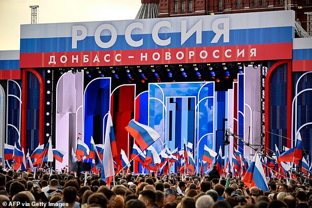 Hundreds of supporters gathered for a festive concert on Red Square in Moscow