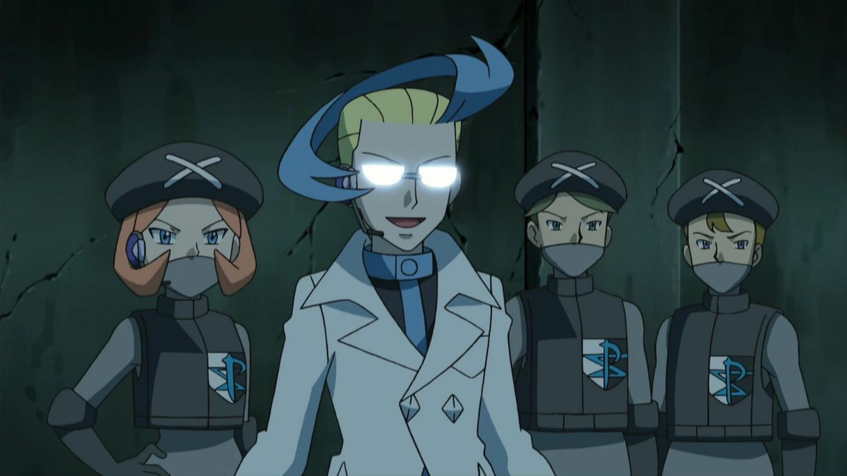 Colress and members of Team Plasma in Pokémon the Series.