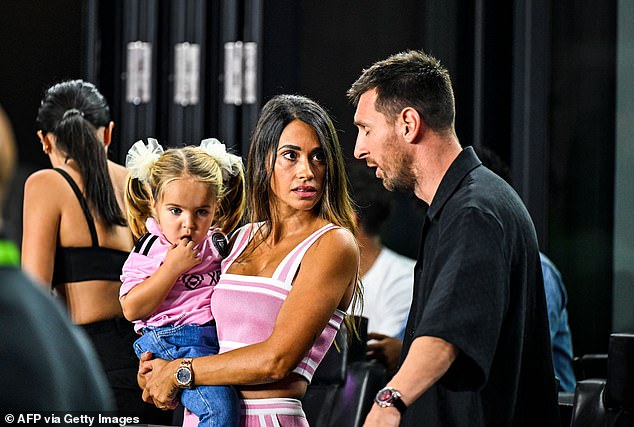 Messi sat next to his wife, Antonela Roccuzzo, to watch Miami play in the final