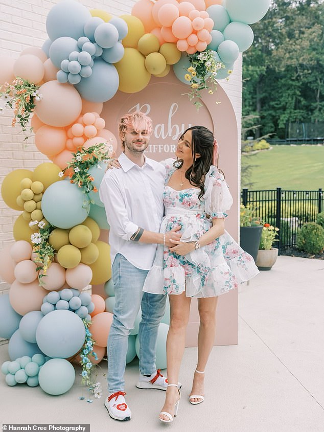 Michael, 27, (left) and Crystal Clifford, 34, (right) could barely contain their excitement on Monday as they shared a behind-the-scenes look at their baby shower