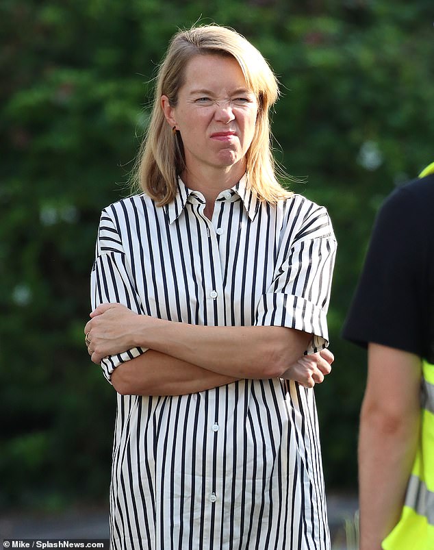 Hard at work: Anna Maxwell Martin, 46, was seen for the first time on the set of BBC's new drama A Good Girl's Guide To Murder in Somerset on Tuesday