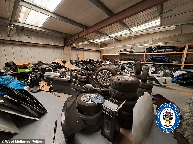 Crackdown on illegal 'heel shops' for stolen cars: Tracker claims it - and police - identified more black market businesses in the first half of this year than in all of 2022. Pictured: A shop identified by West Midlands Police in Small Heath, Birmingham, in July